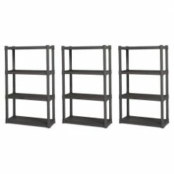 Cheapest 👍 Black 4-Tier Plastic Garage Storage Shelving Unit (14 in. W x 57 in. H x 35 in. D) by Sterilite ⭐