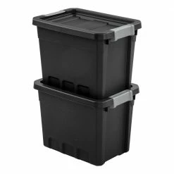Discount 👍 7.5 gal. Rugged Industrial Storage Totes with Latch Lid in Black (6-Pack) by Sterilite 🎁 -Cheap Sterilite Store black sterilite storage bins 6 x 14839006 1f 1000