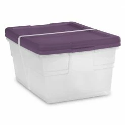 Wholesale 🛒 Stackable 16 qt. Storage Container with Purple Lid in Clear (24-Packs of 2 (48)) by Sterilite 🎁 -Cheap Sterilite Store clear sterilite storage bins 24 x 16458v06 1f 1000