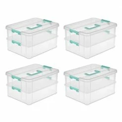 Best deal 🔔 Convenient Home 2-Tiered Layer Stack Carry Storage Box, Clear (4 Pack) by Sterilite 👏