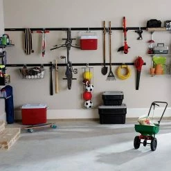 Best Pirce ✨ Vertical FastTrack Hanging Wall Mount Hook Garage Organizer (2 Pack) by Rubbermaid 🥰 -Cheap Sterilite Store gray and black rubbermaid garage storage hooks 2 x 1784463 76 1000