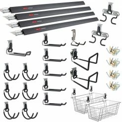 Cheapest 💯 FastTrack Garage Storage Hang Rail and Accessories Bundle (27-piece) by Rubbermaid 💯